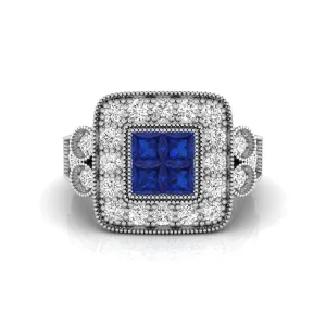 Princess CZ Stone Quad Frame Engagement Ring