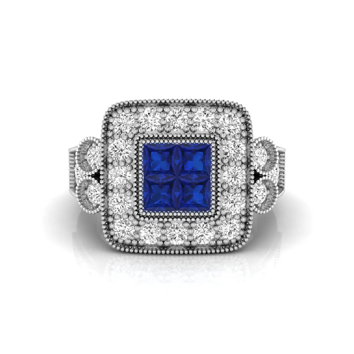 Princess CZ Stone Quad Frame Engagement Ring