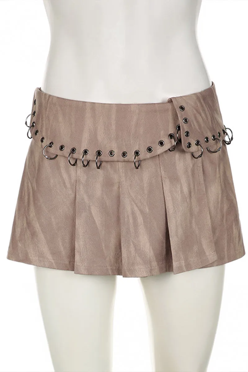 QF0471 Faux Suede Pleated Skirt