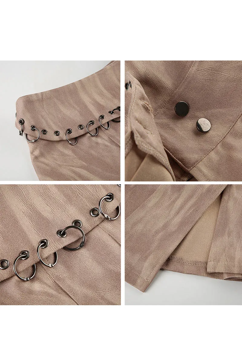 QF0471 Faux Suede Pleated Skirt