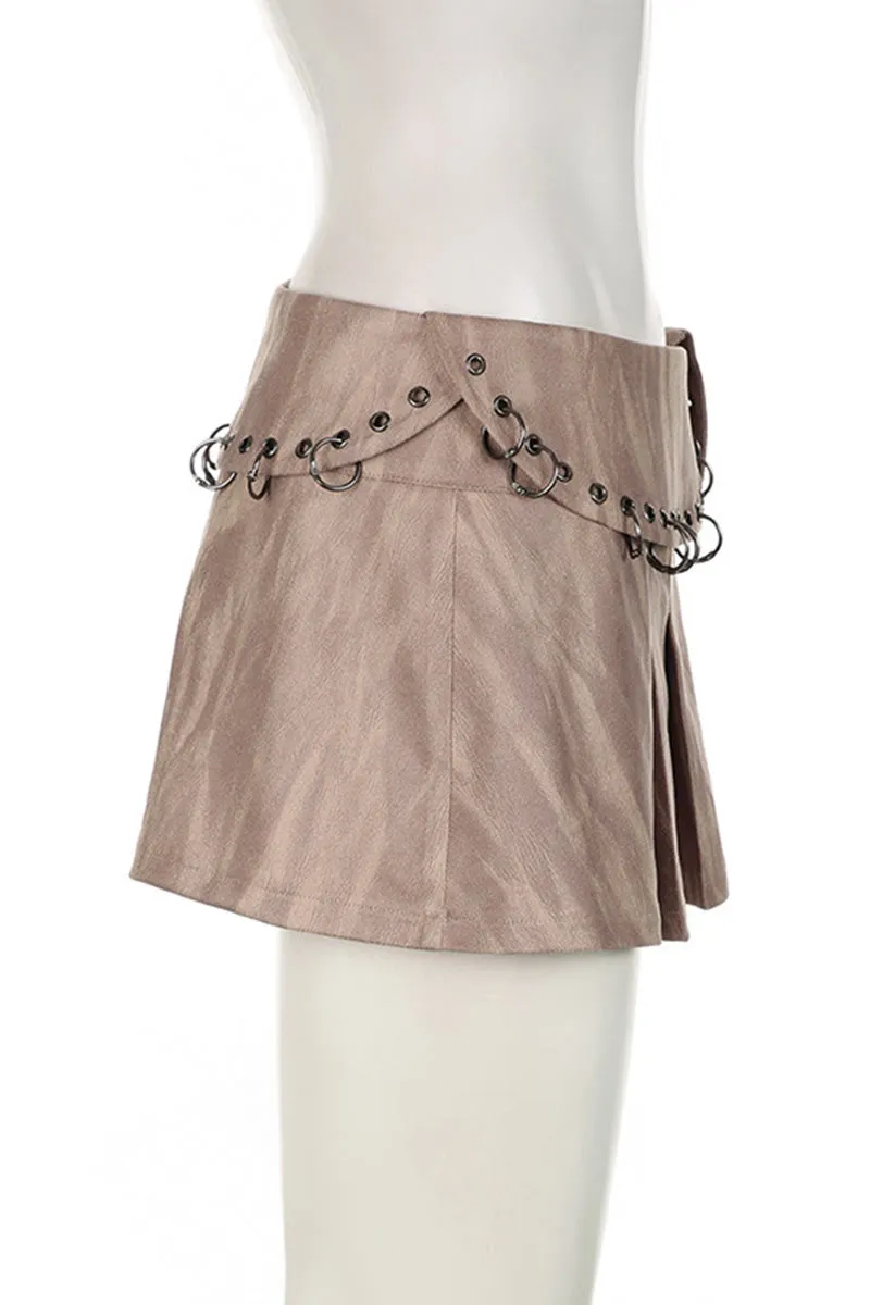 QF0471 Faux Suede Pleated Skirt