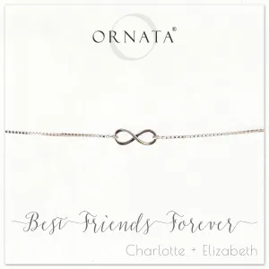 "Best Friends Forever" INFINITY STERLING SILVER BOLO BRACELET ON PERSONALIZED JEWELRY CARD