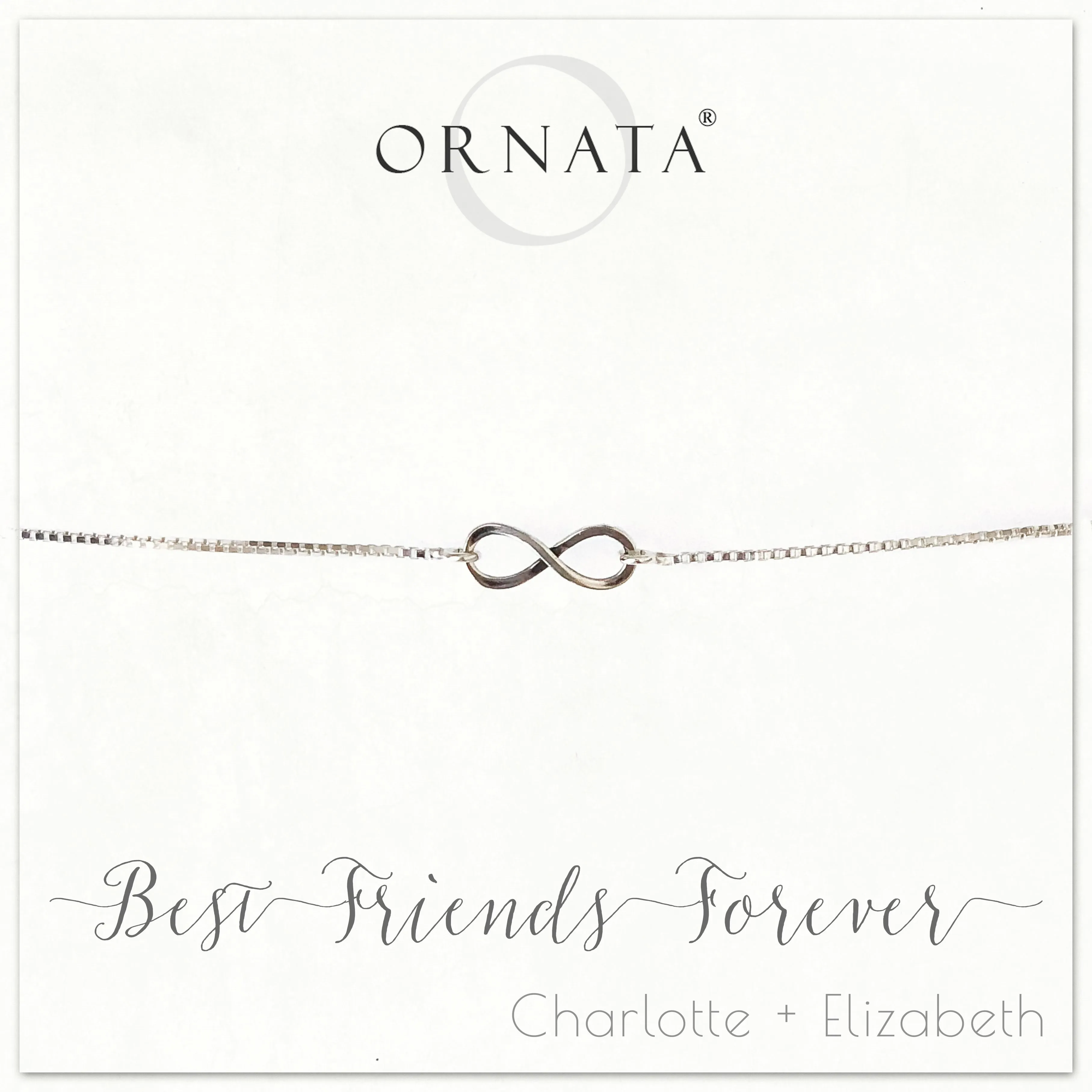 "Best Friends Forever" INFINITY STERLING SILVER BOLO BRACELET ON PERSONALIZED JEWELRY CARD