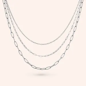 "Cassandra" Clip Chain Triple Strand Layered Necklace