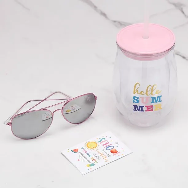 "Hello Summer" Wine Tumbler and Sunglasses
