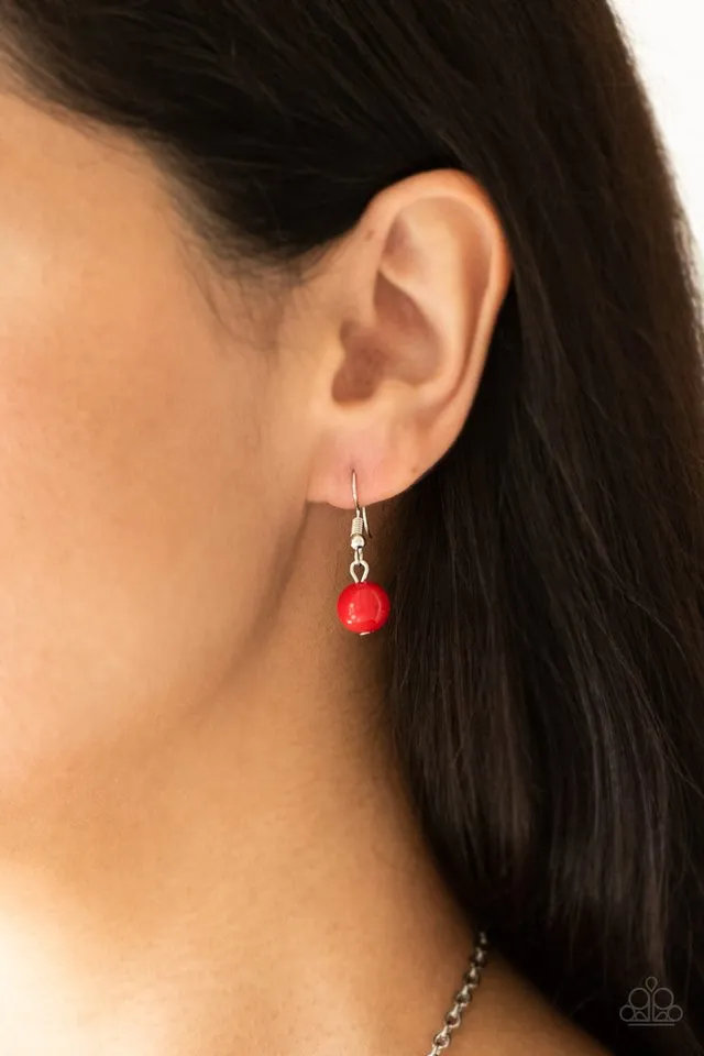 "Vividly Vivid" Silver Metal & Red Beaded Layered Necklace Set