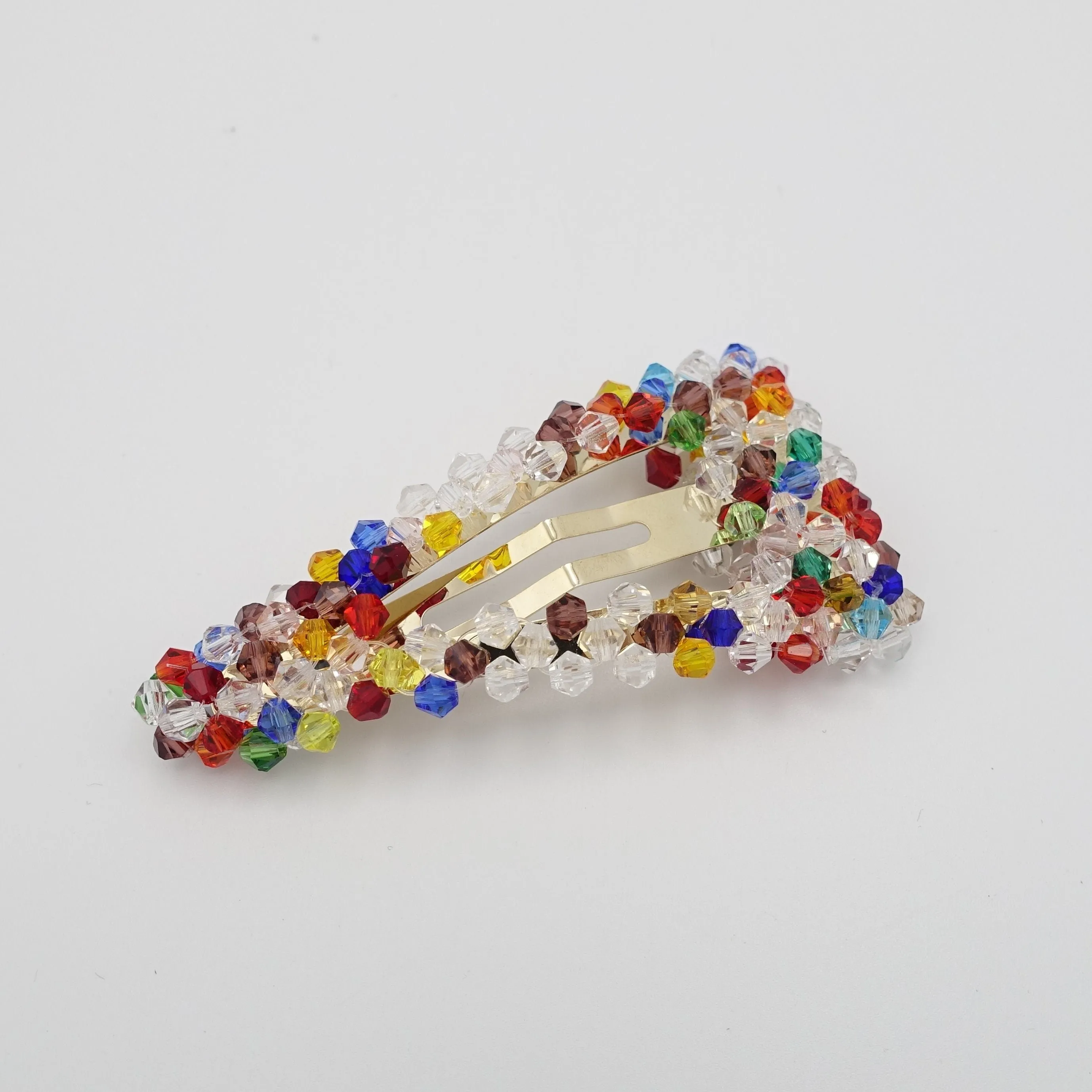 rainbow crystal beaded snap clip wood embellished hair clip woman hair accessory