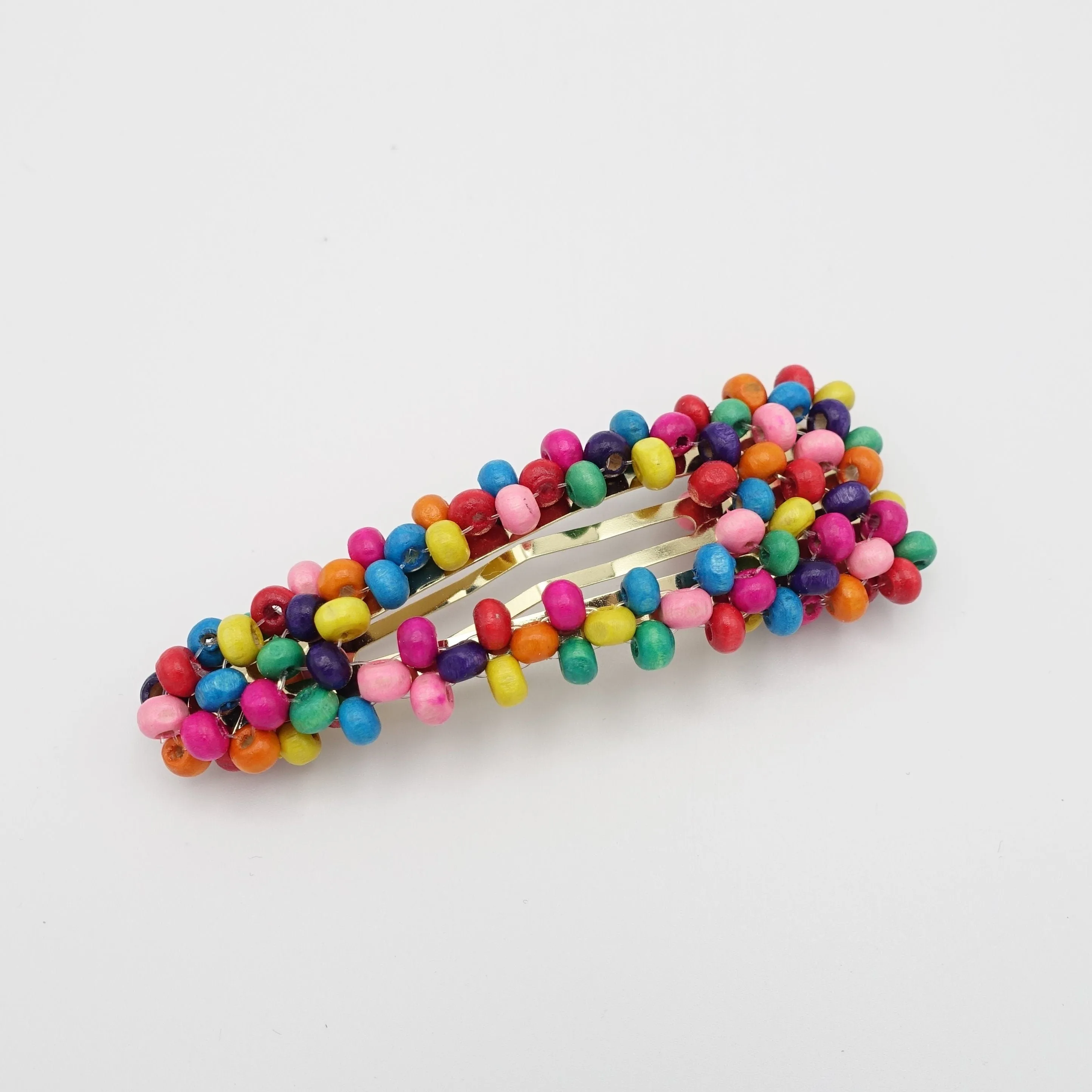 rainbow crystal beaded snap clip wood embellished hair clip woman hair accessory