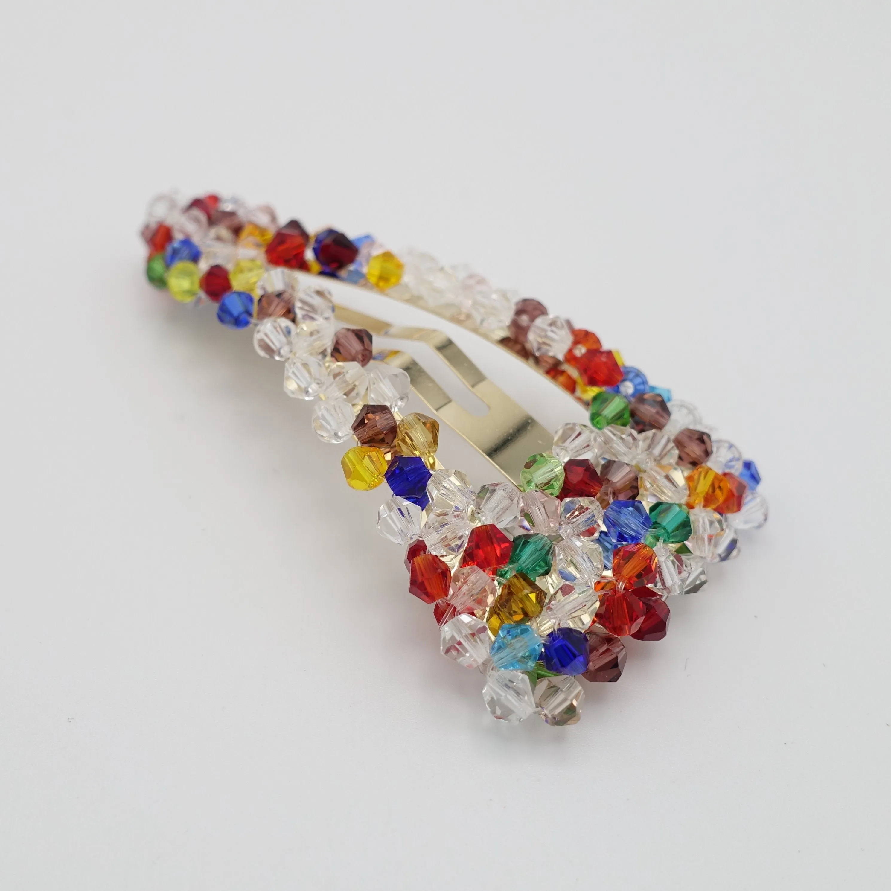rainbow crystal beaded snap clip wood embellished hair clip woman hair accessory