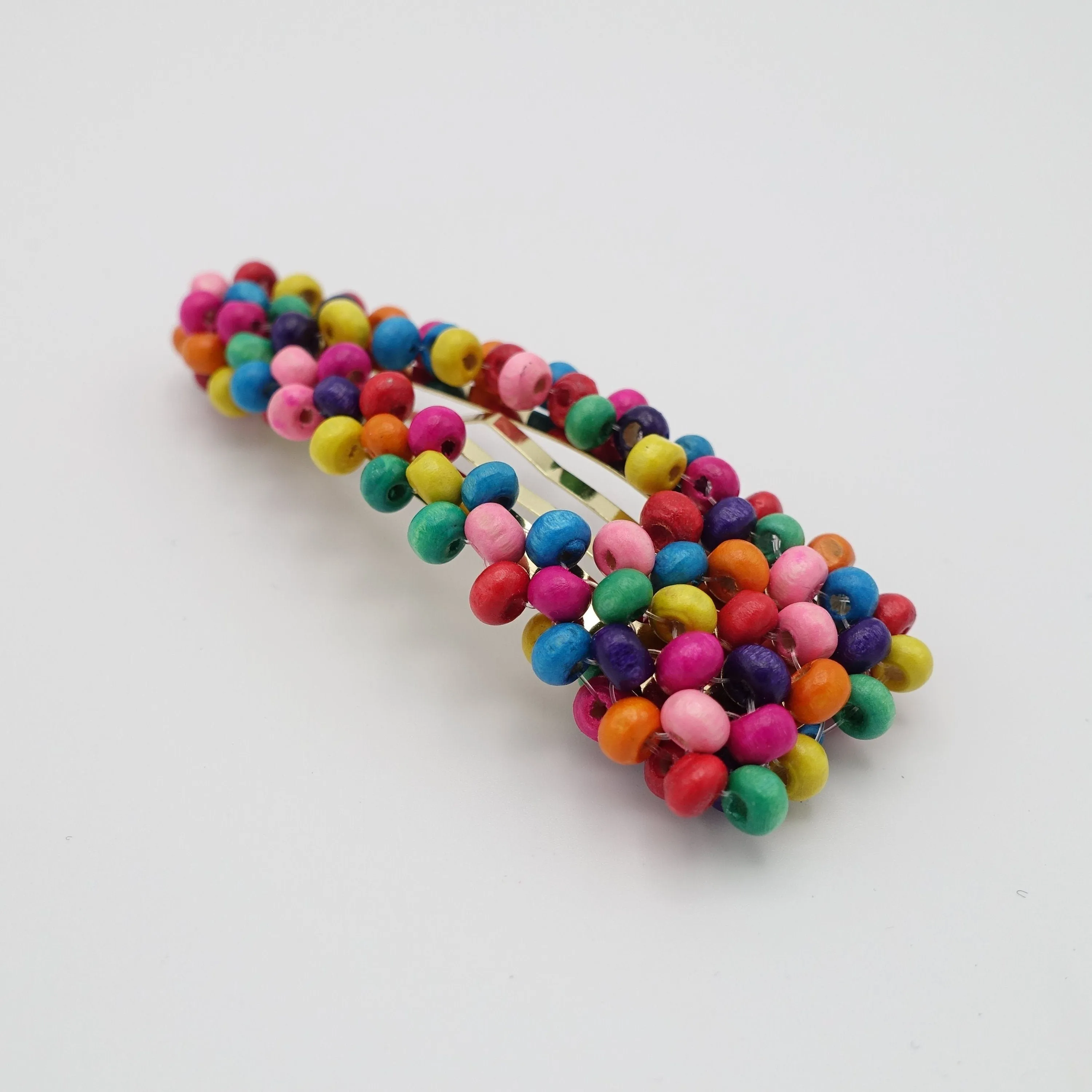 rainbow crystal beaded snap clip wood embellished hair clip woman hair accessory