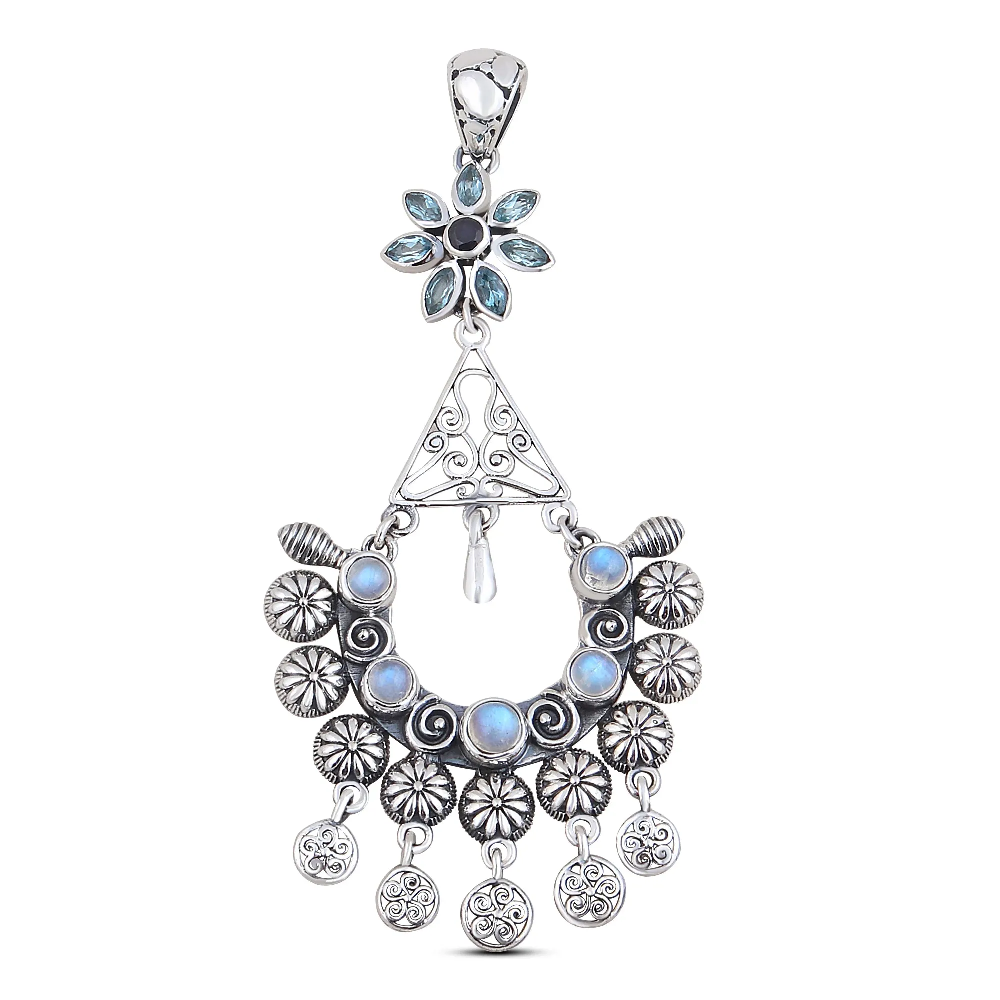 Rainbow Moonstone 925 Sterling Silver Pendant Set