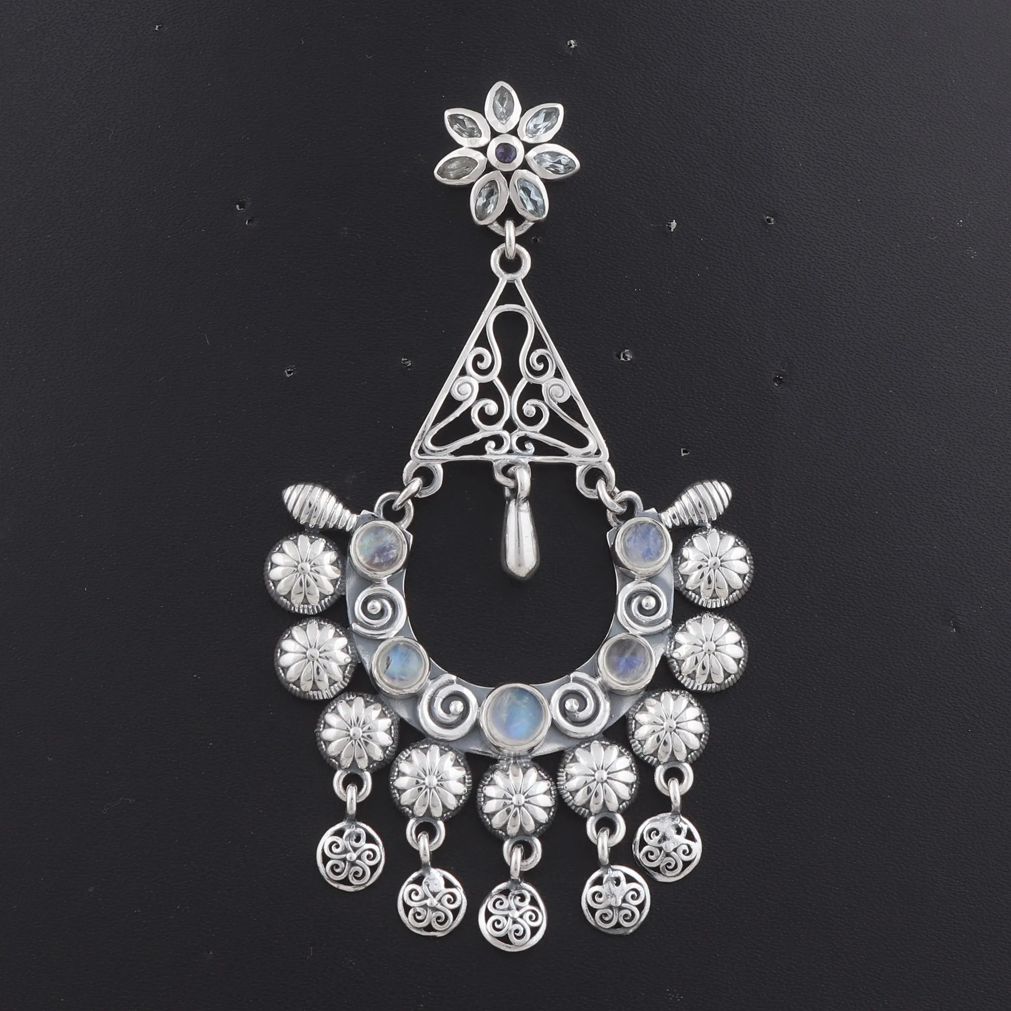 Rainbow Moonstone 925 Sterling Silver Pendant Set