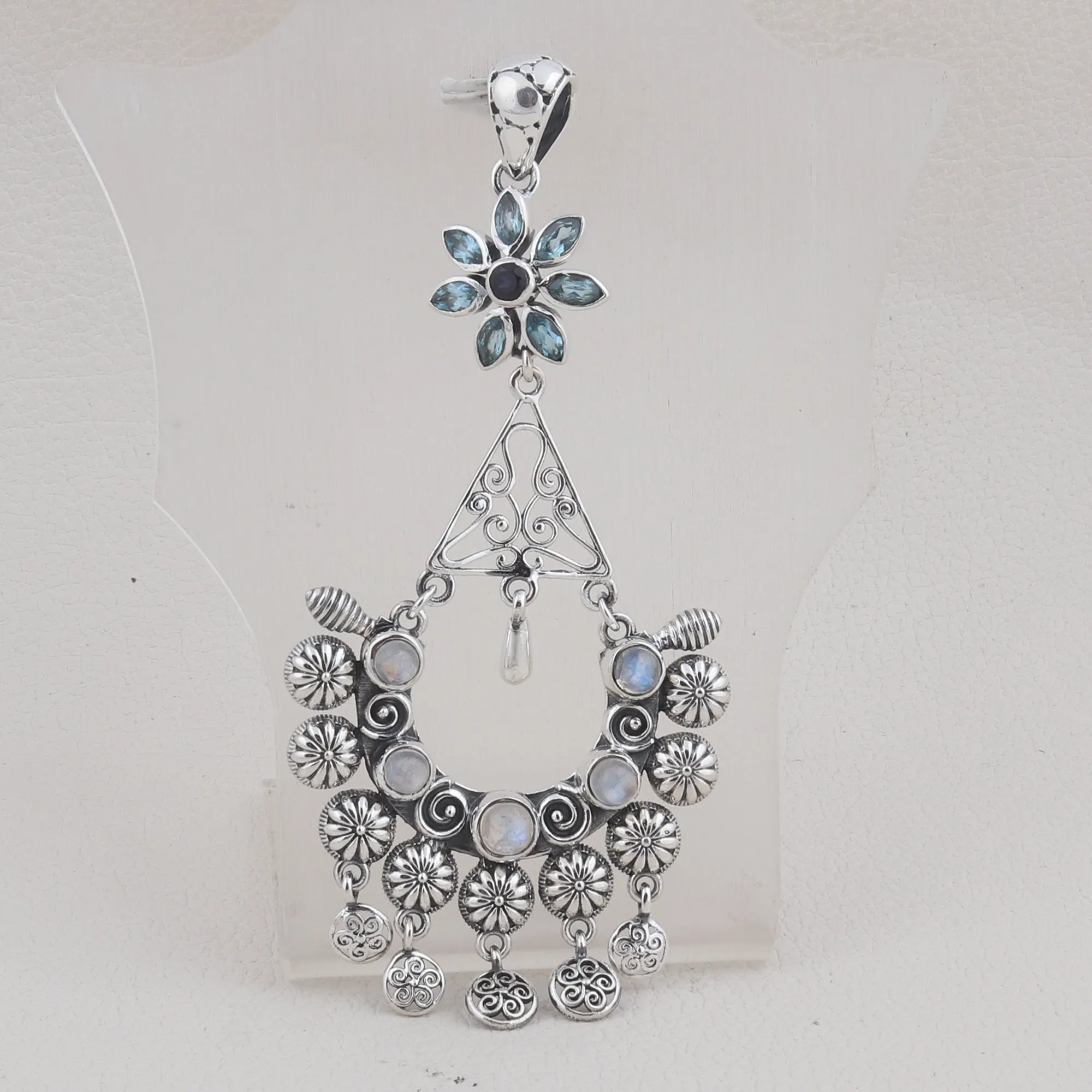 Rainbow Moonstone 925 Sterling Silver Pendant Set