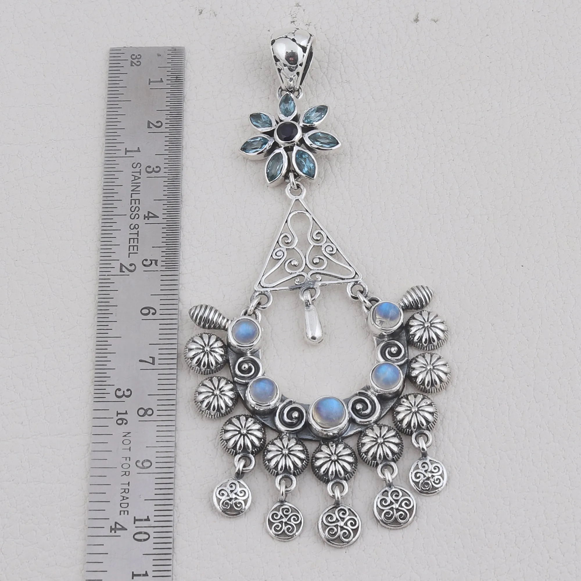 Rainbow Moonstone 925 Sterling Silver Pendant Set