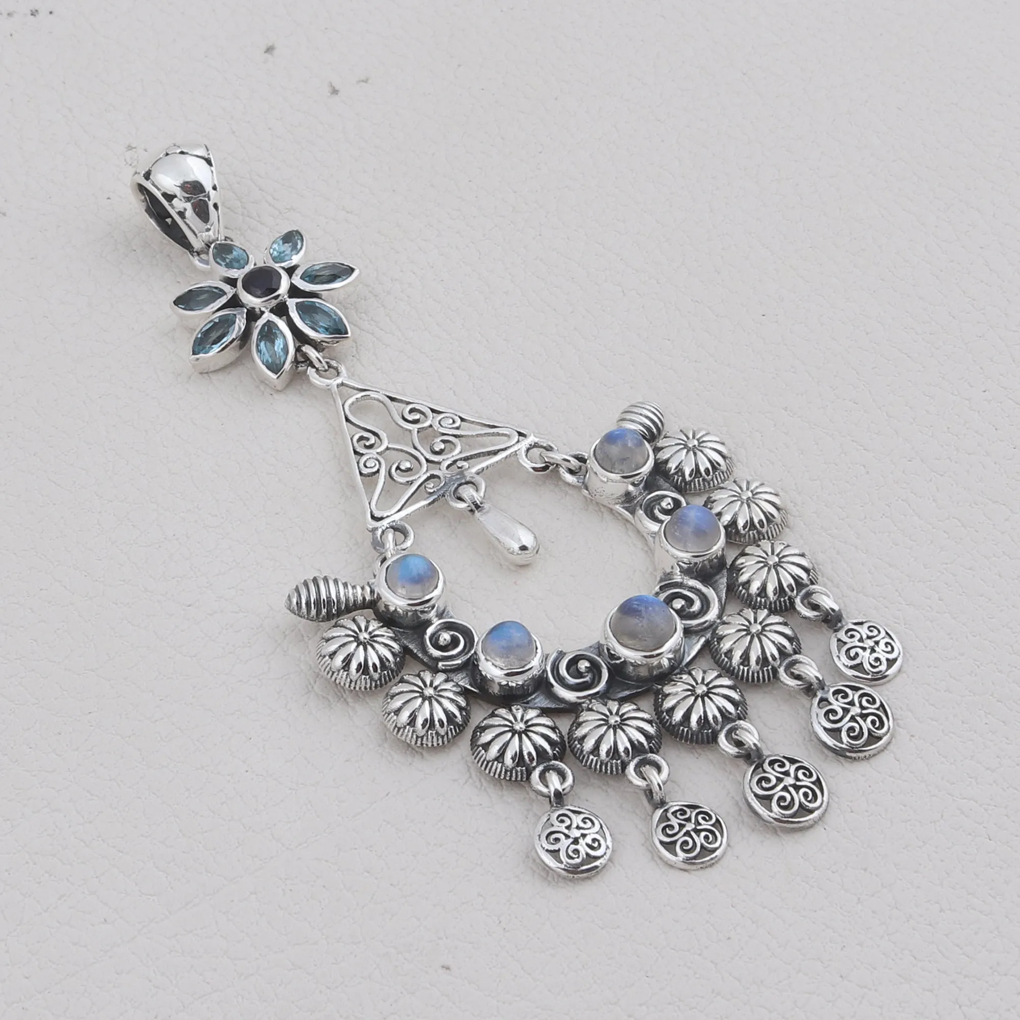 Rainbow Moonstone 925 Sterling Silver Pendant Set