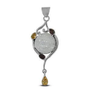 Rainbow Titanium Druzy Silver Pendant