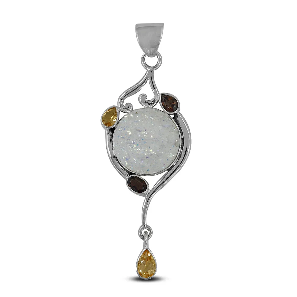 Rainbow Titanium Druzy Silver Pendant