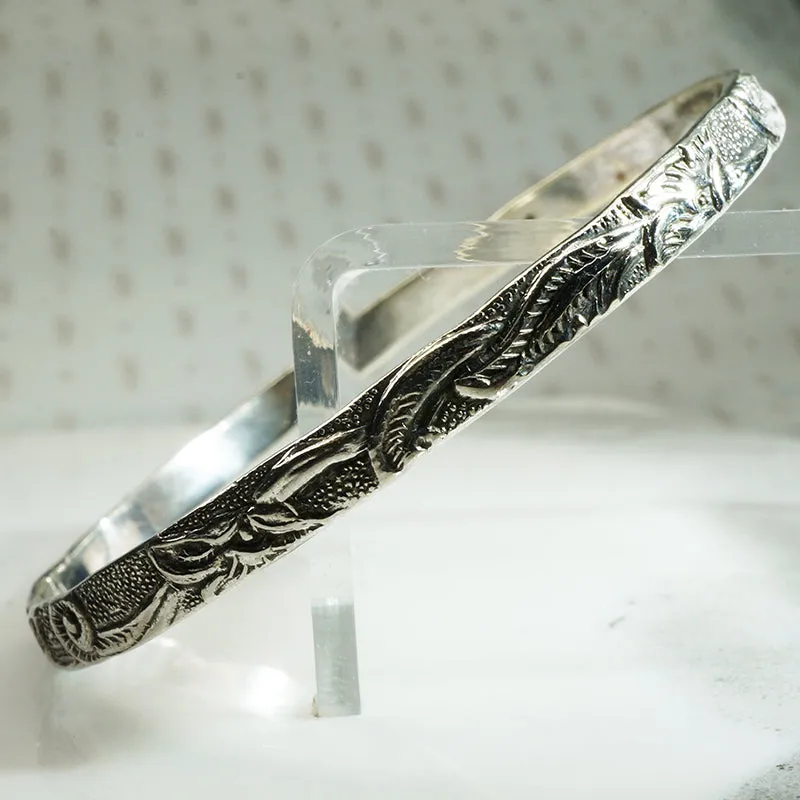 Rainforest Engraved Sterling Taxco Bangle