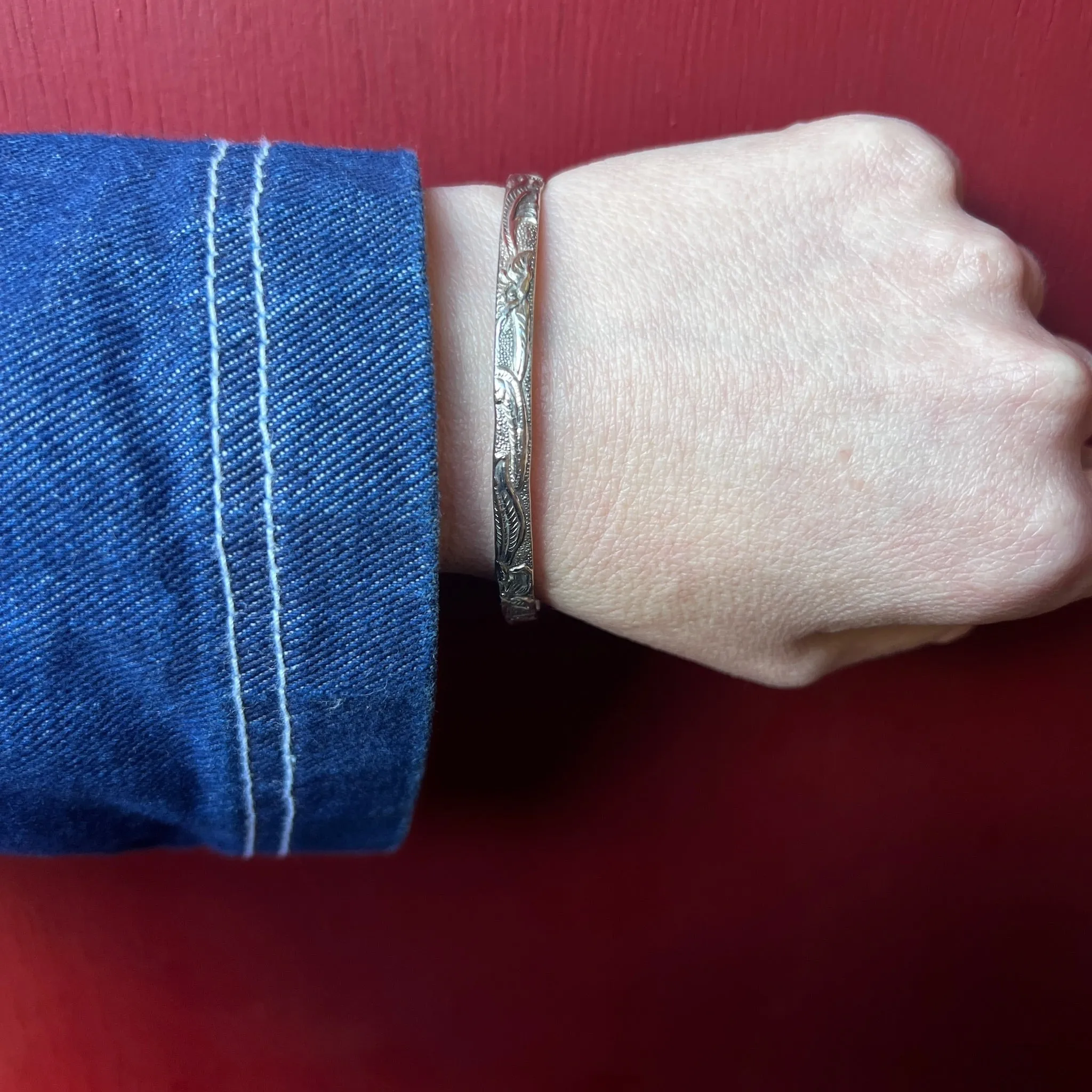 Rainforest Engraved Sterling Taxco Bangle