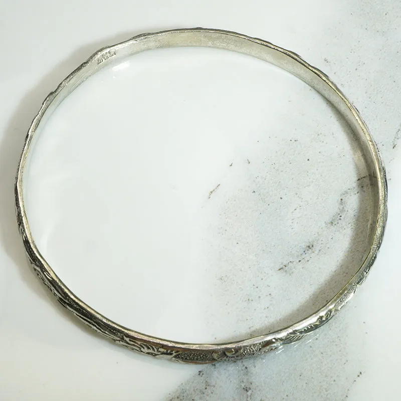 Rainforest Engraved Sterling Taxco Bangle
