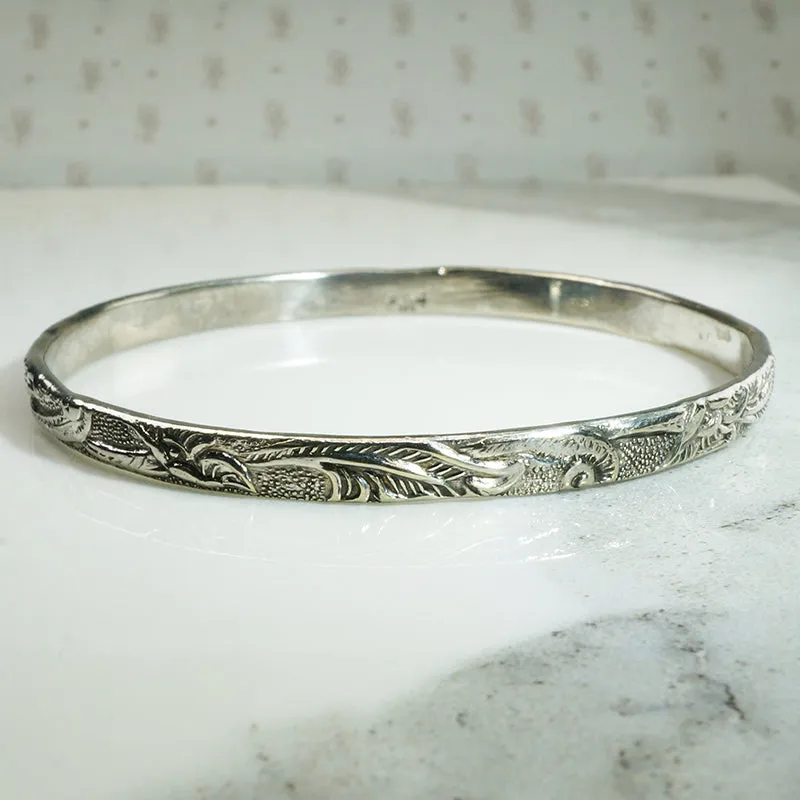 Rainforest Engraved Sterling Taxco Bangle