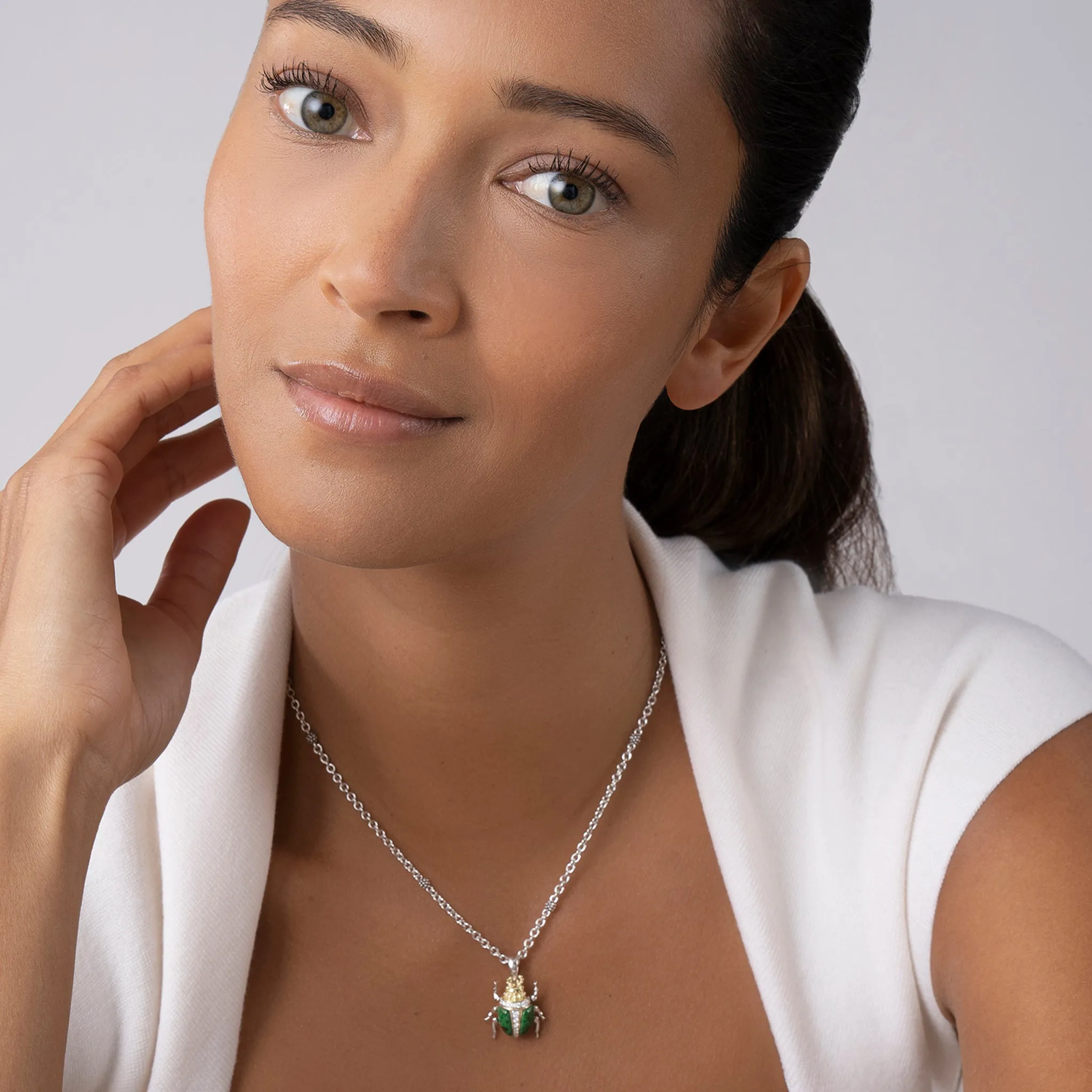 Rare Wonders Jade Beetle Diamond Pendant Necklace