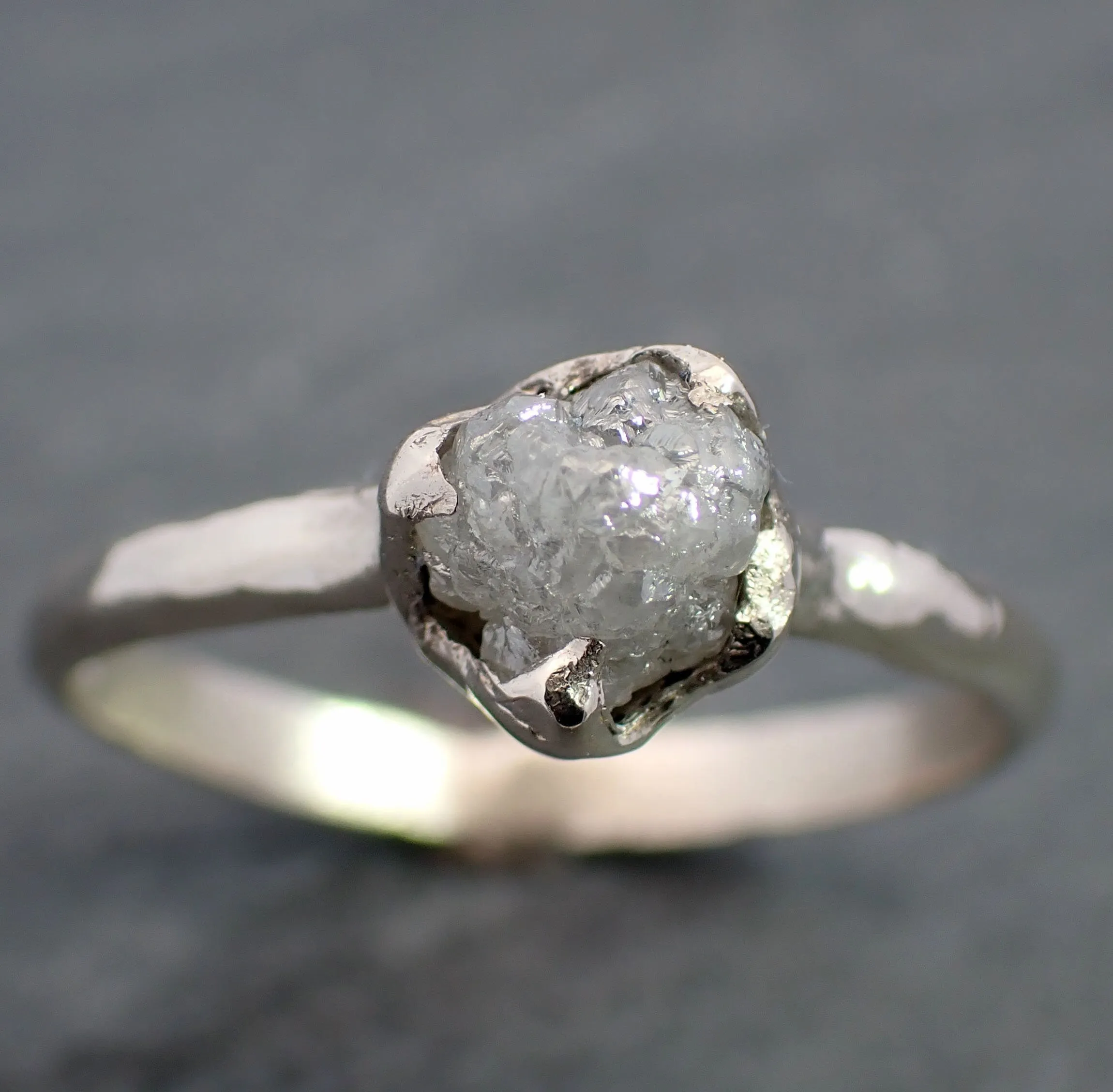 Raw White Diamond Solitaire Engagement Ring 14k White Gold Stacking Rough Diamond byAngeline 3470