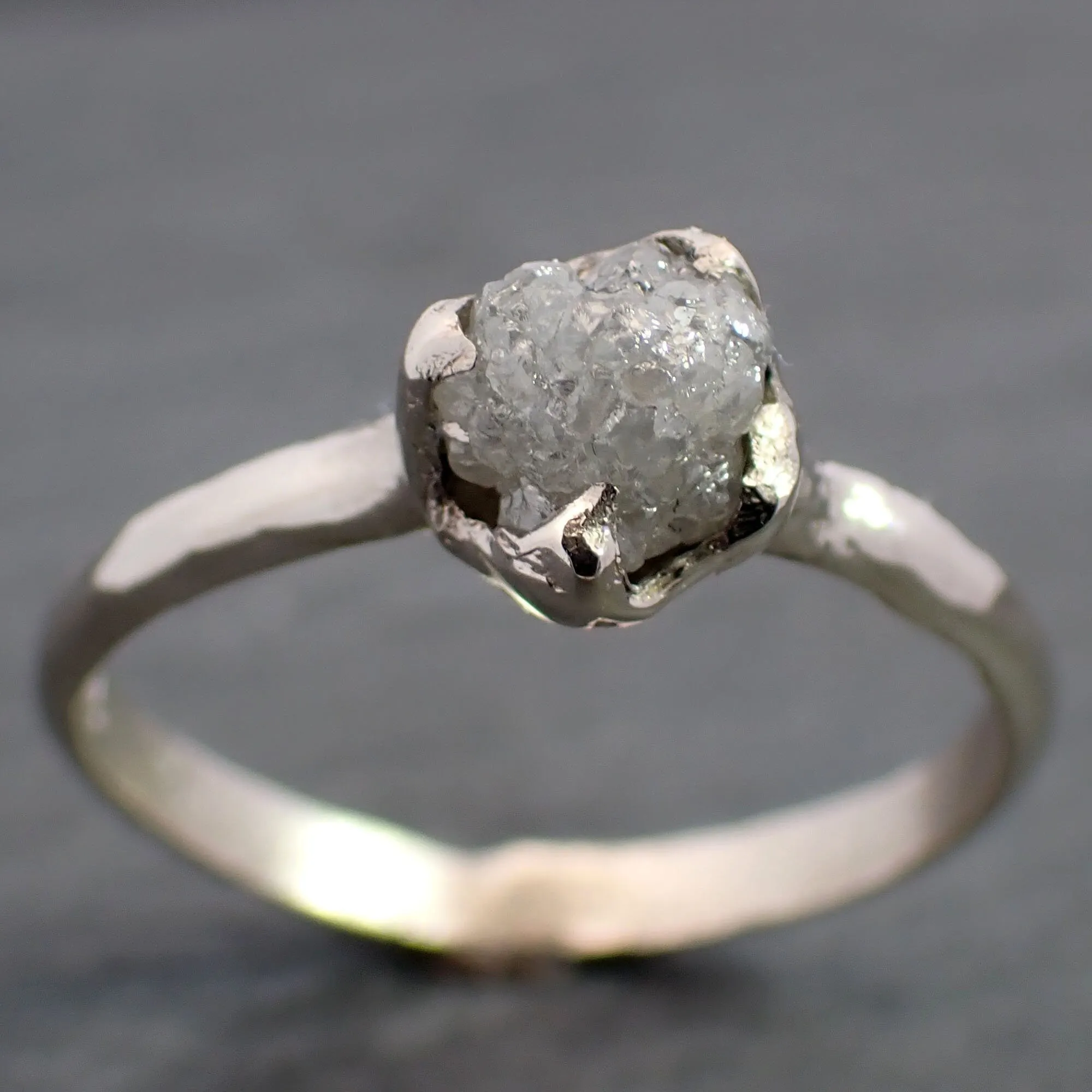 Raw White Diamond Solitaire Engagement Ring 14k White Gold Stacking Rough Diamond byAngeline 3470