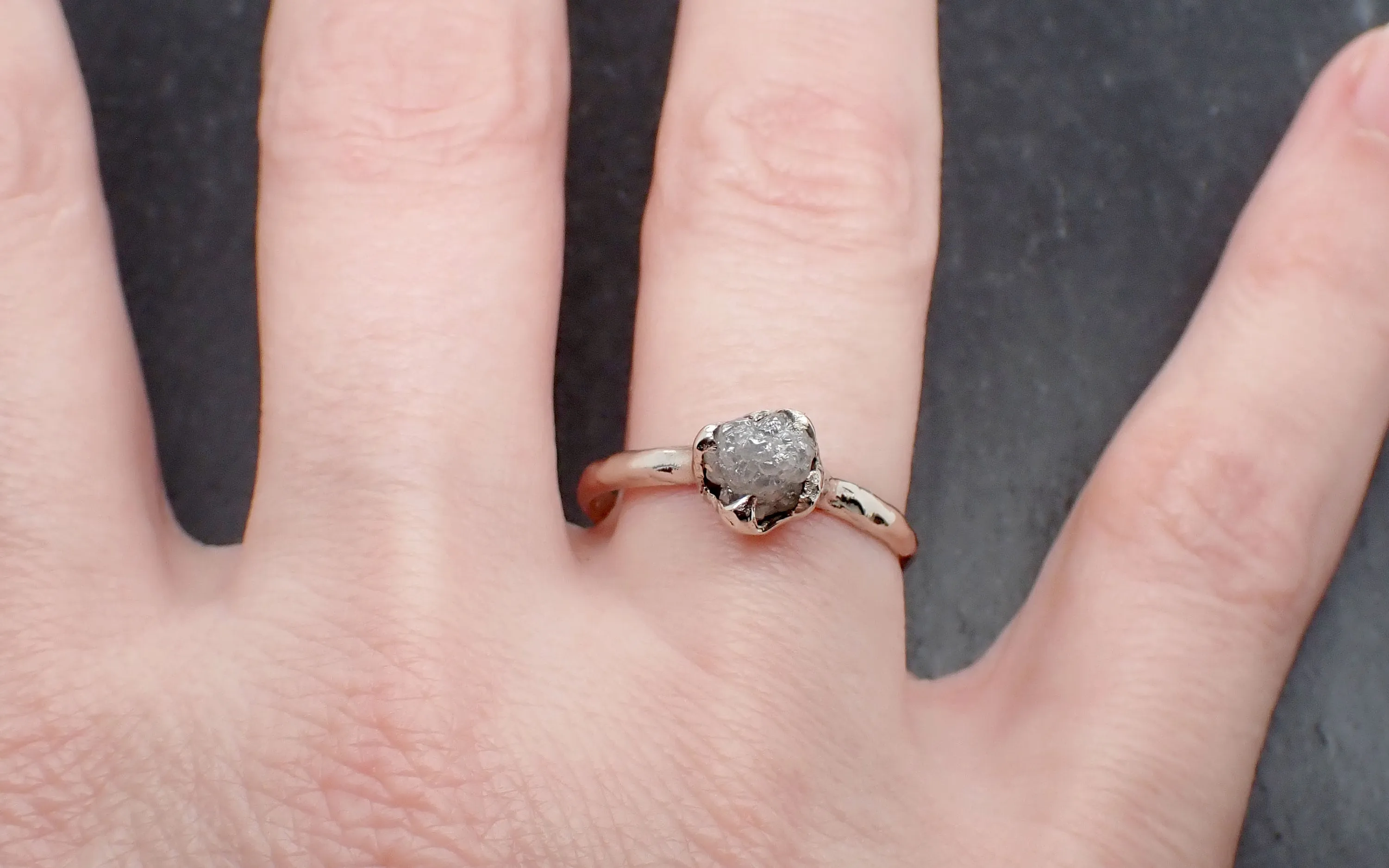 Raw White Diamond Solitaire Engagement Ring 14k White Gold Stacking Rough Diamond byAngeline 3470