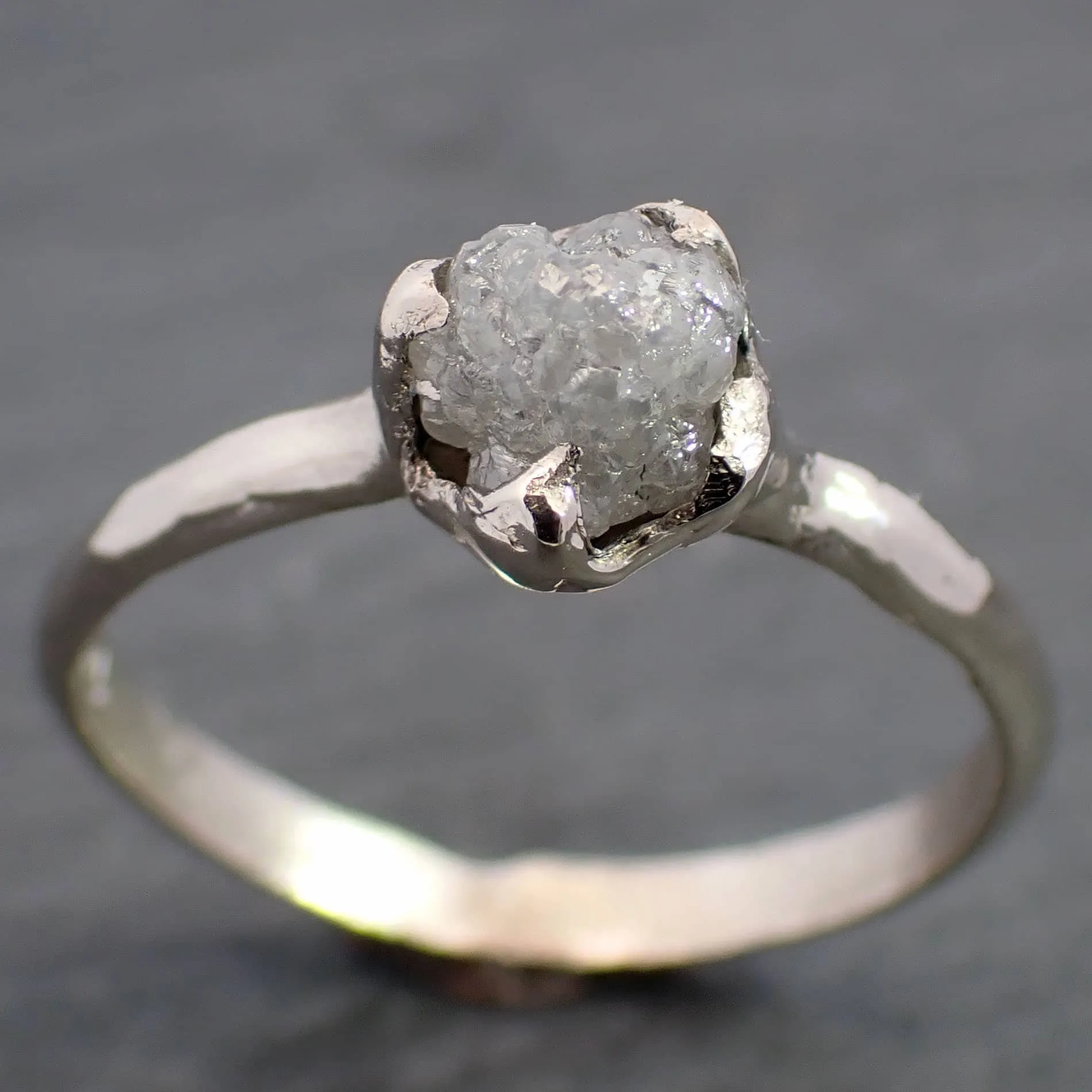 Raw White Diamond Solitaire Engagement Ring 14k White Gold Stacking Rough Diamond byAngeline 3470