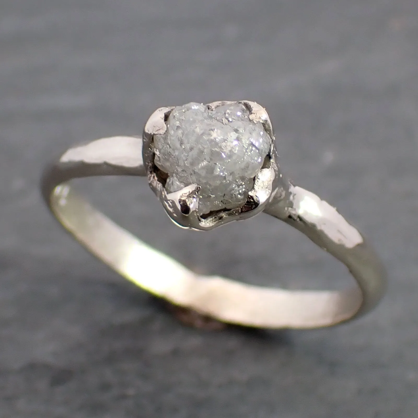 Raw White Diamond Solitaire Engagement Ring 14k White Gold Stacking Rough Diamond byAngeline 3470