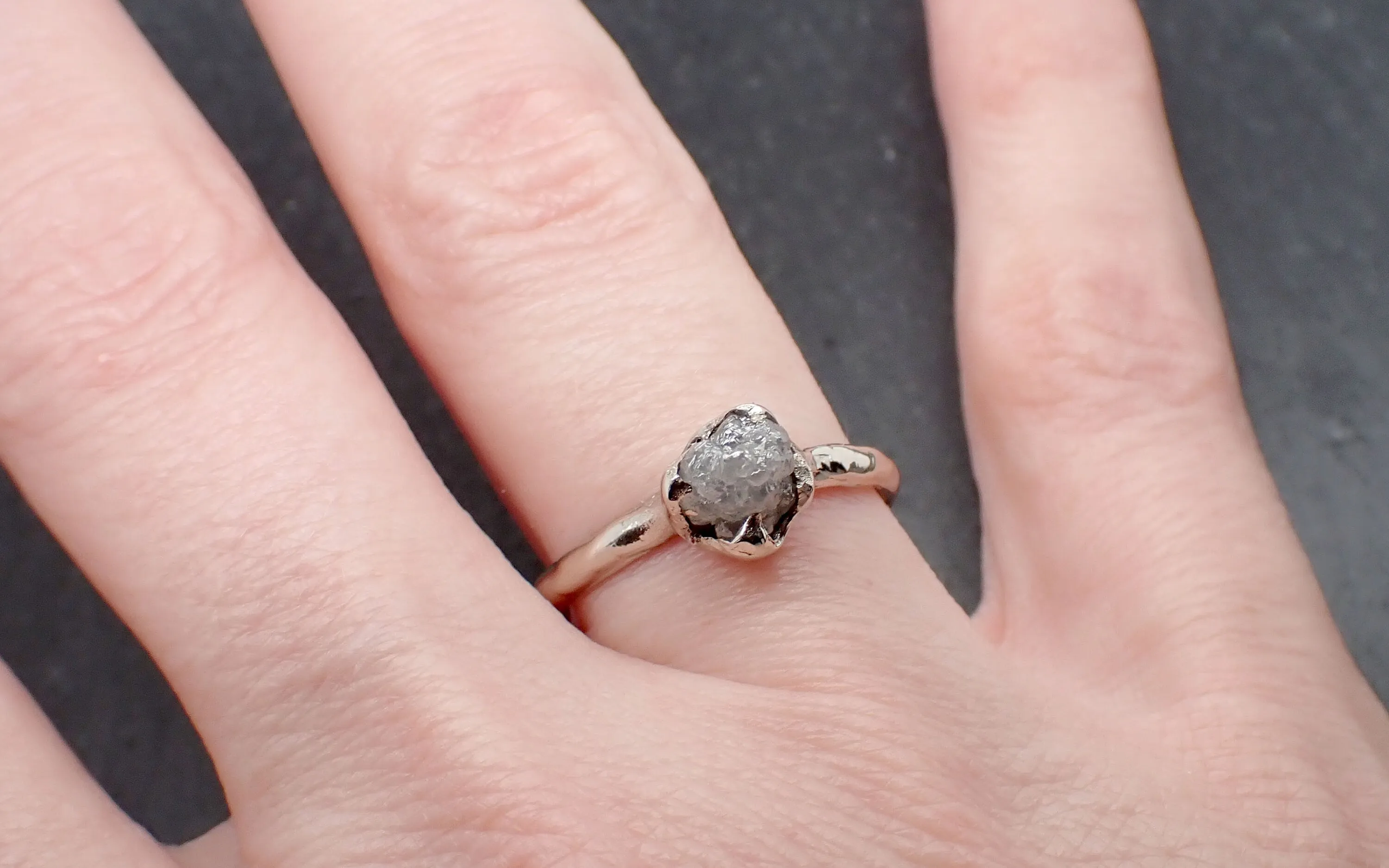 Raw White Diamond Solitaire Engagement Ring 14k White Gold Stacking Rough Diamond byAngeline 3470