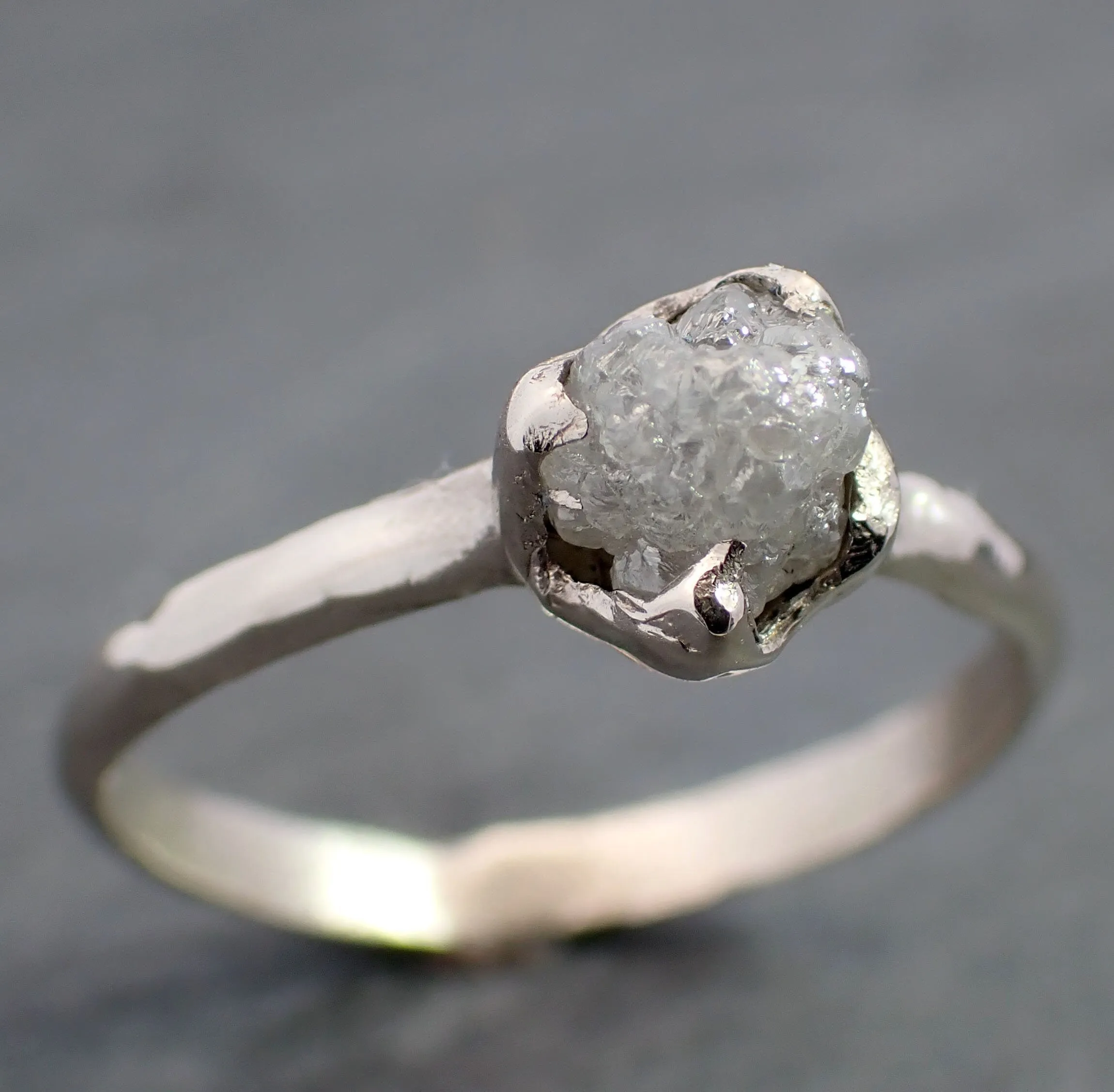 Raw White Diamond Solitaire Engagement Ring 14k White Gold Stacking Rough Diamond byAngeline 3470