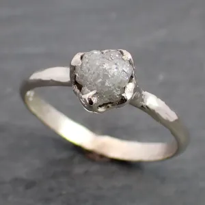 Raw White Diamond Solitaire Engagement Ring 14k White Gold Stacking Rough Diamond byAngeline 3470