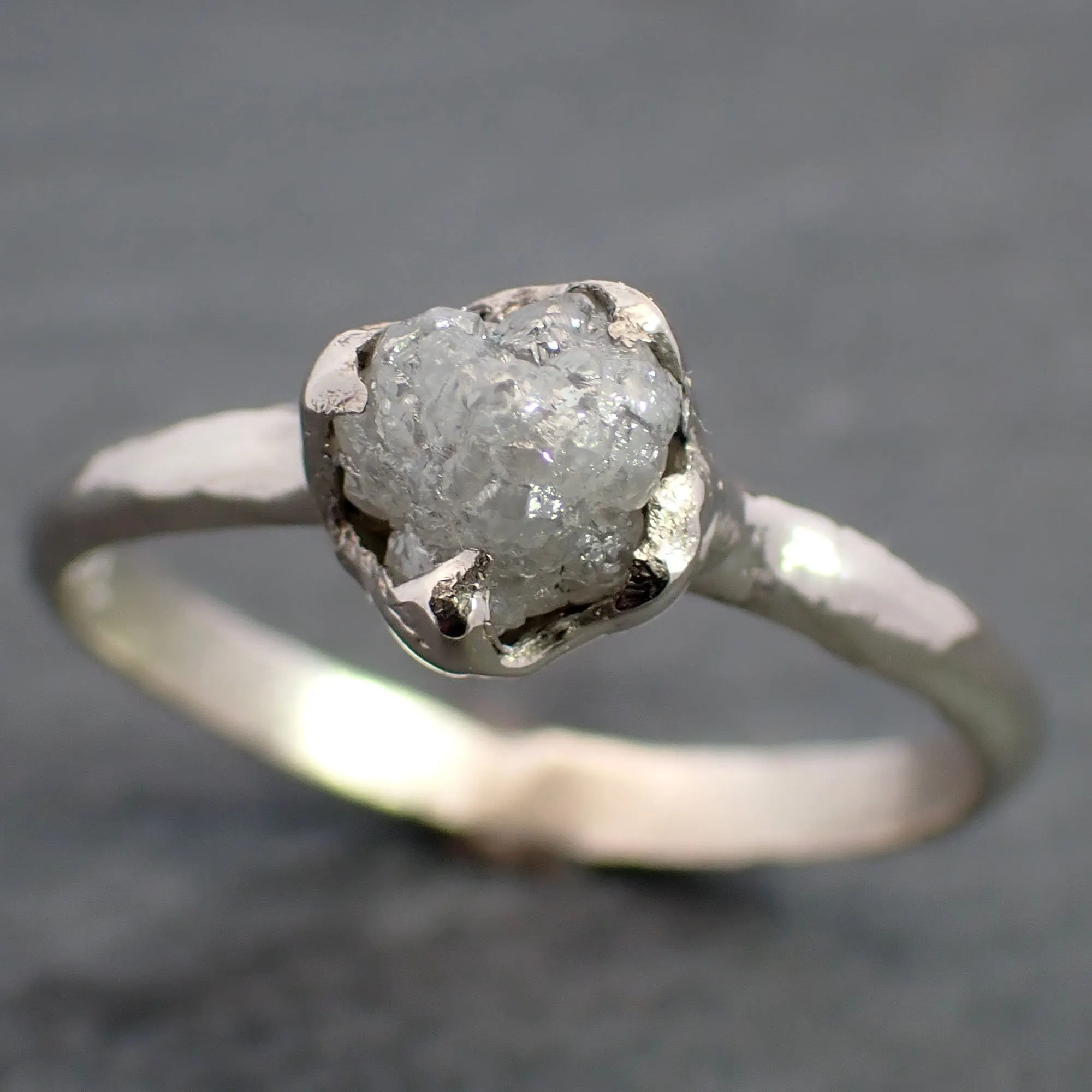 Raw White Diamond Solitaire Engagement Ring 14k White Gold Stacking Rough Diamond byAngeline 3470