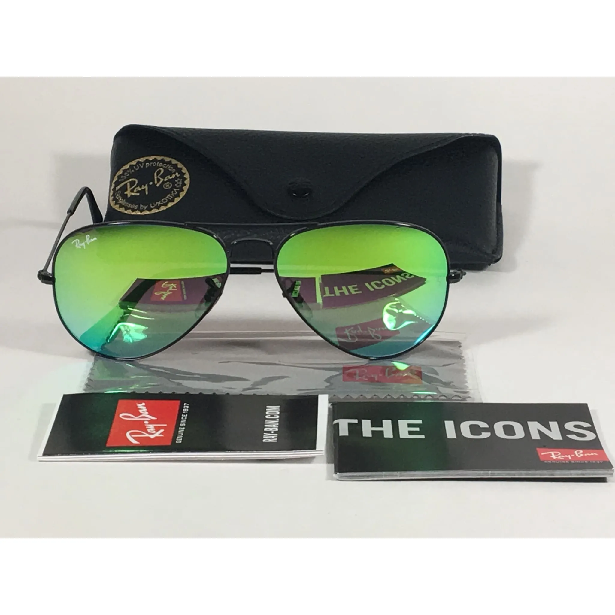Ray-Ban Aviator Sunglasses RB3025 002/4J Black Green Gradient Flash Mirror Lens