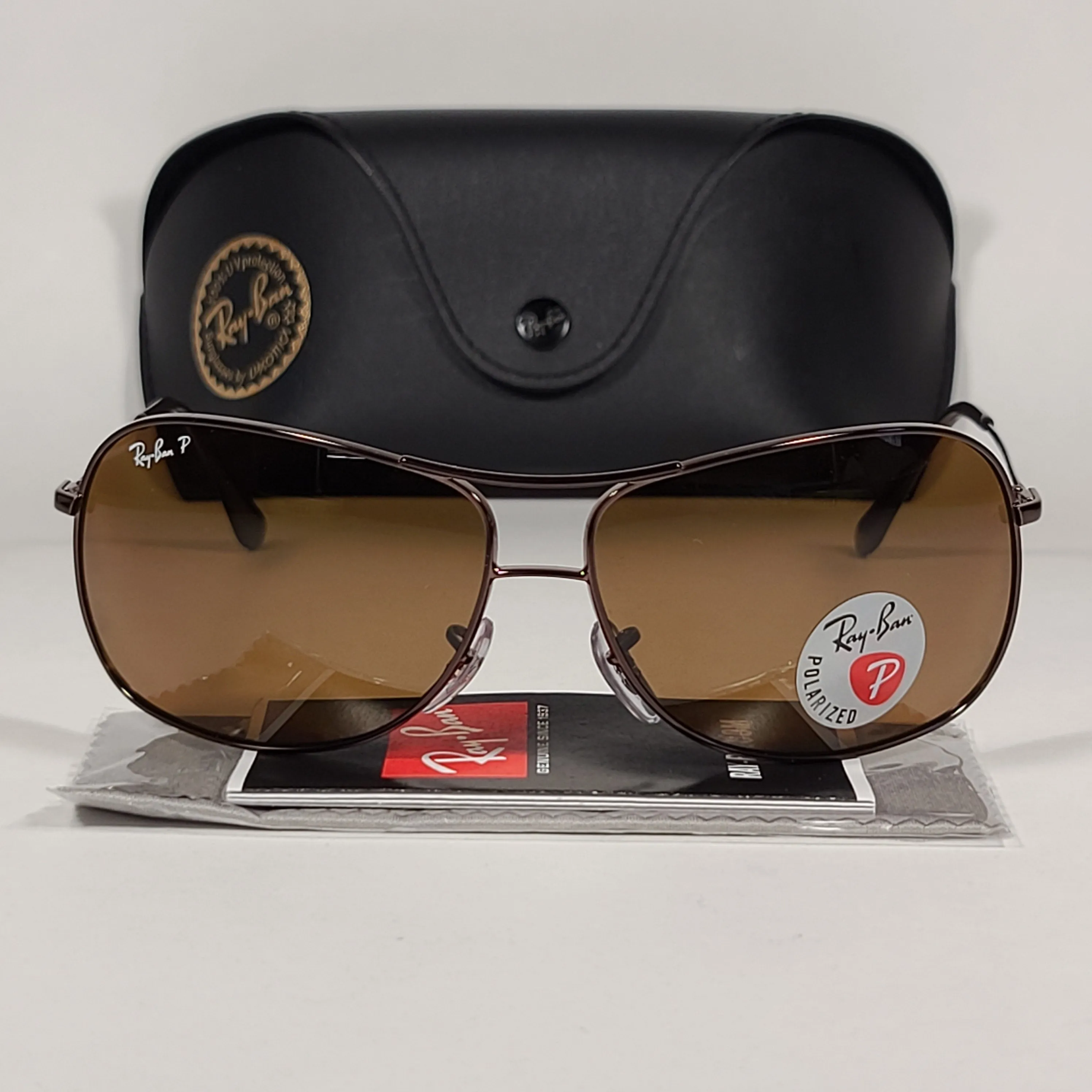 Ray-Ban Polarized Highstreet Aviator Sunglasses Brown Metal Frame Brown Lens RB3267 014/83