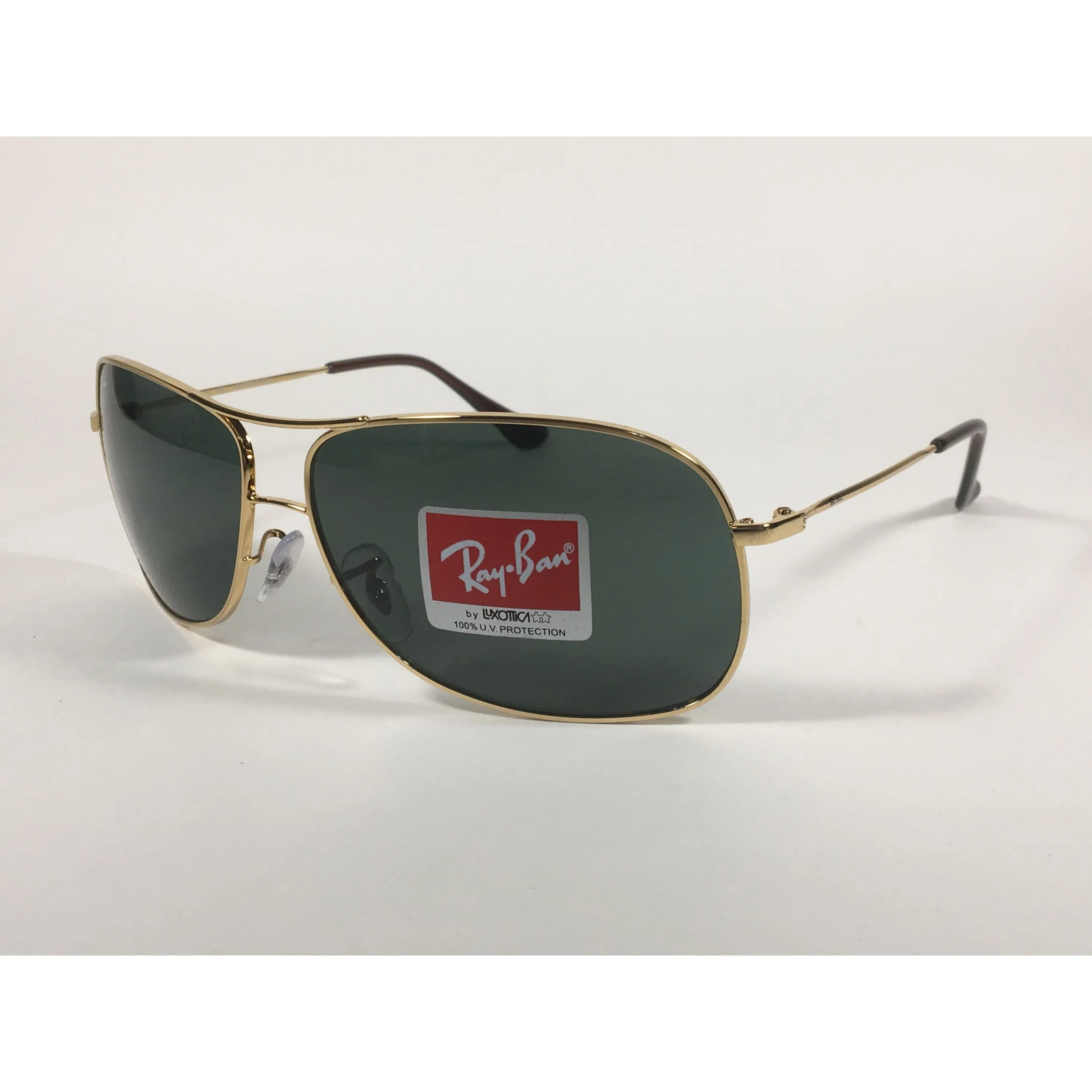 Ray-Ban RB3267 001/71 Arista Highstreet Aviator Sunglasses Gold With Green Lens
