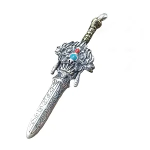Real Solid 925 Sterling Silver Necklace Pendant Jewelry Dragon King Warrior Sword 24"