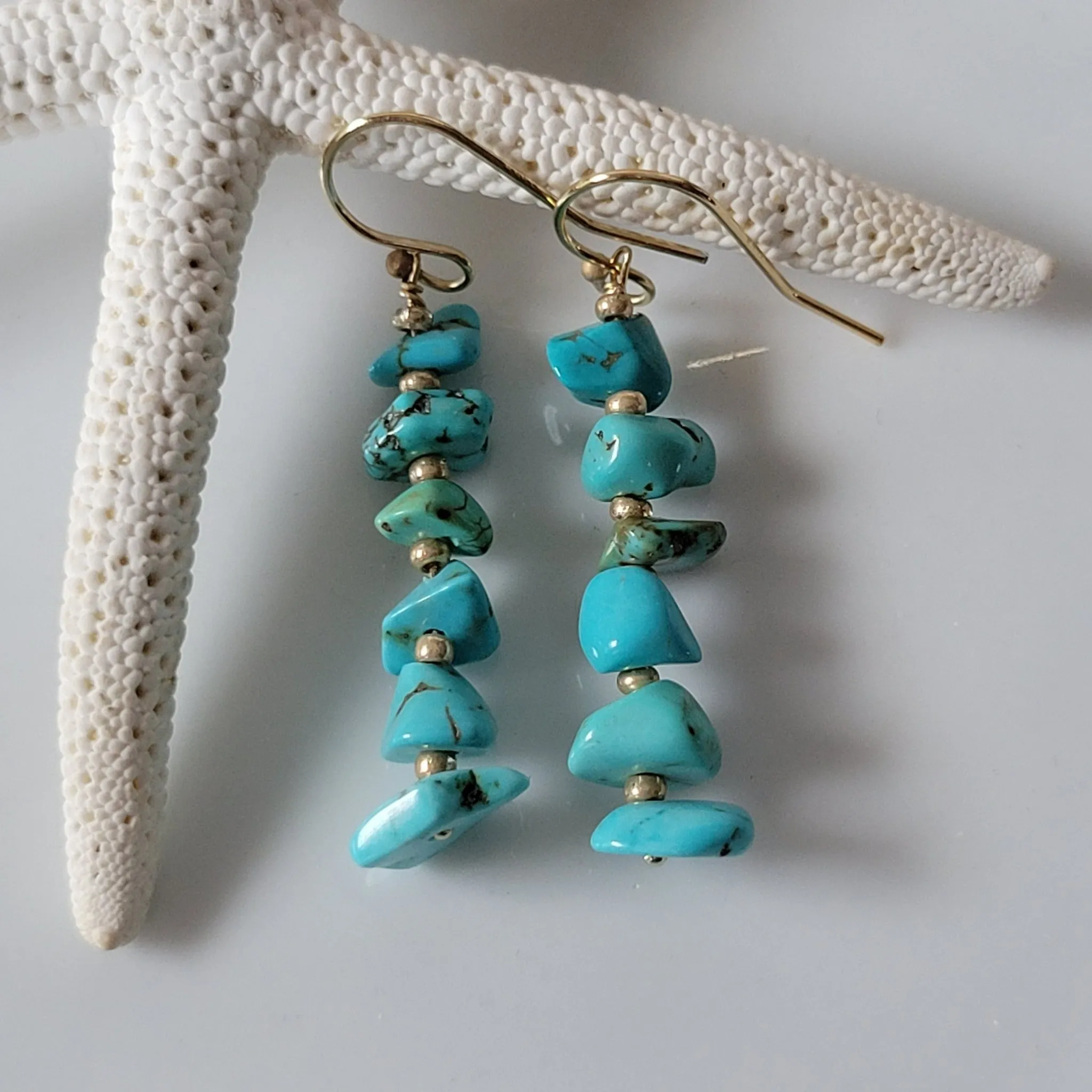 Real Turquoise and 14kt Gold Beaded Necklace, Bracelet, Earrings, or Set
