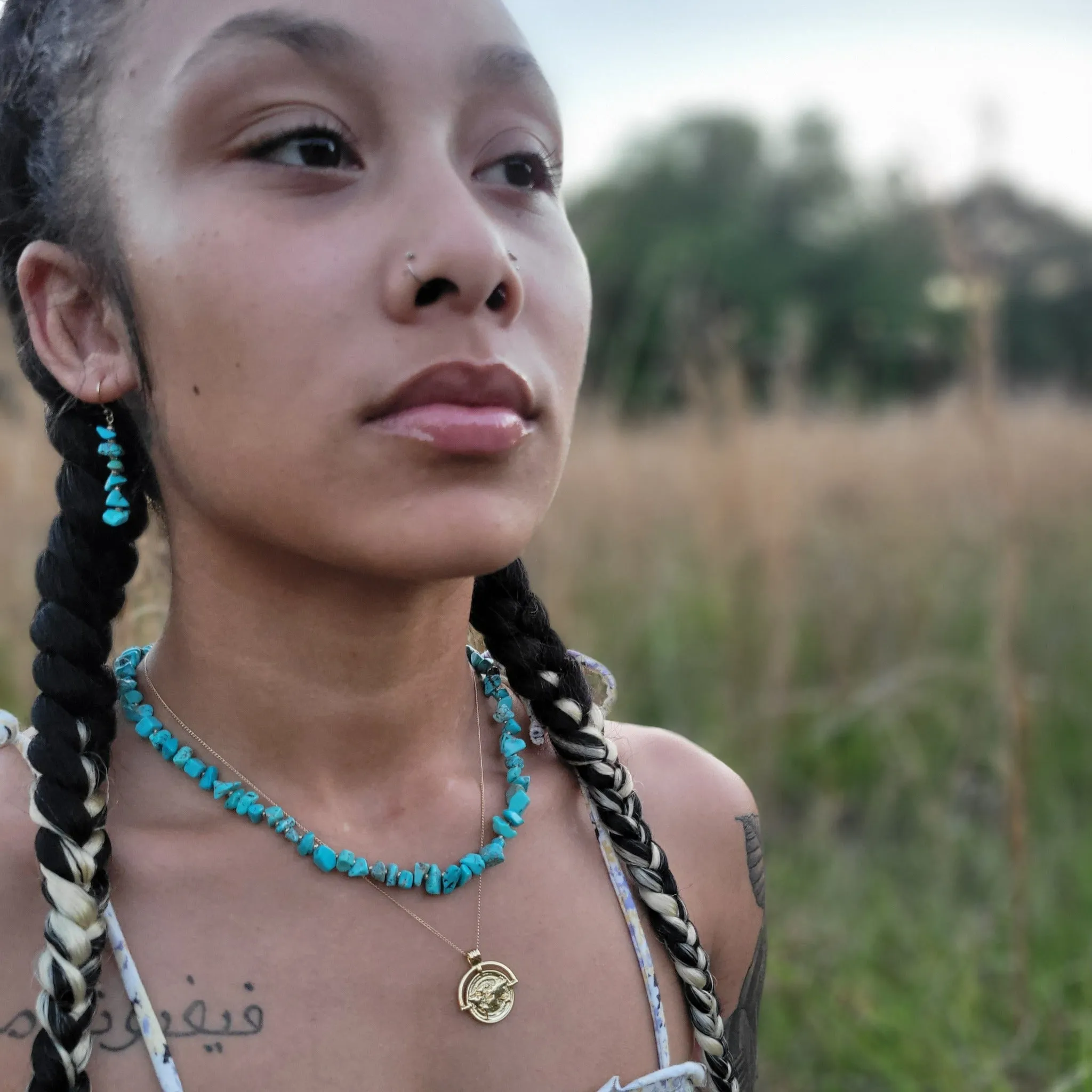 Real Turquoise and 14kt Gold Beaded Necklace, Bracelet, Earrings, or Set