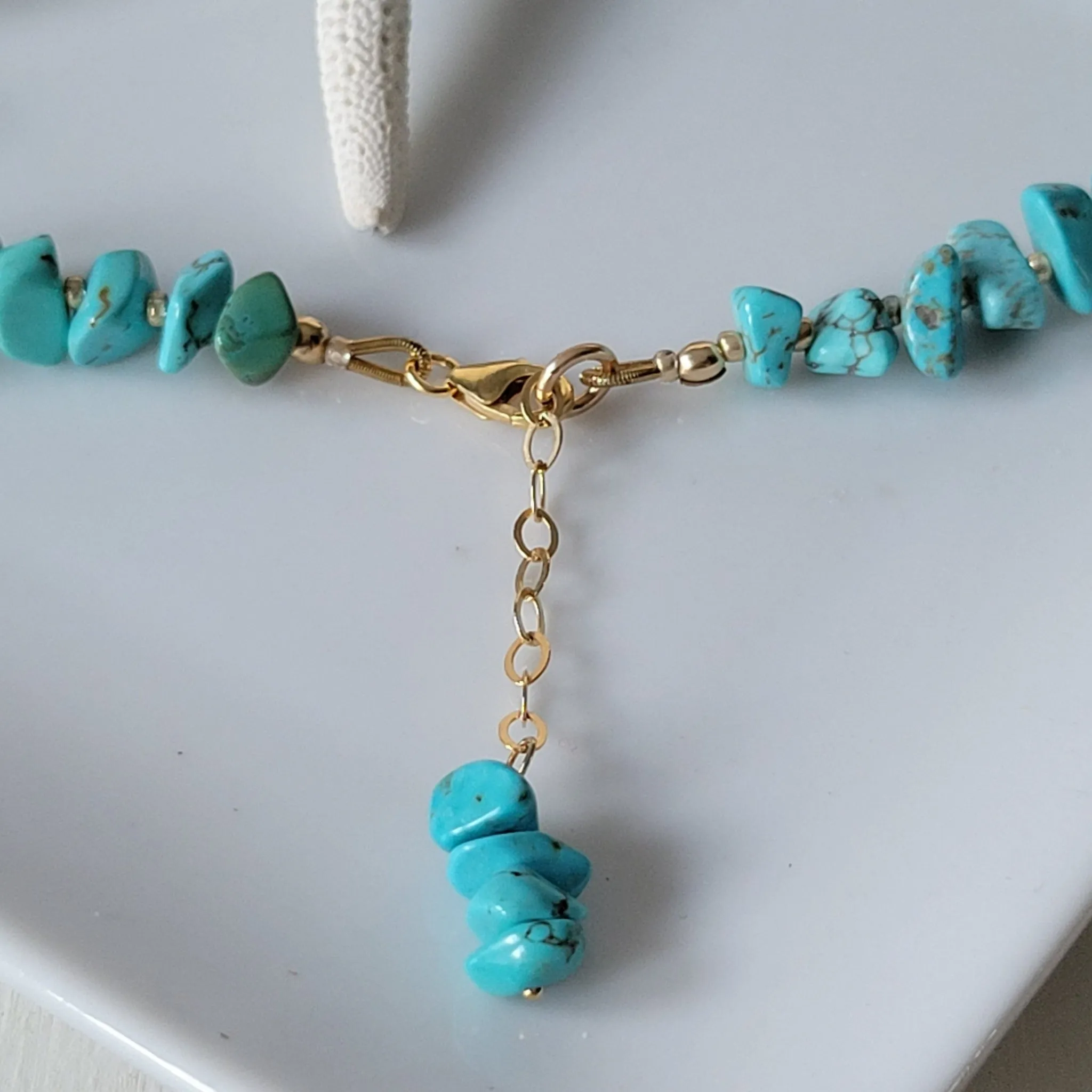 Real Turquoise and 14kt Gold Beaded Necklace, Bracelet, Earrings, or Set