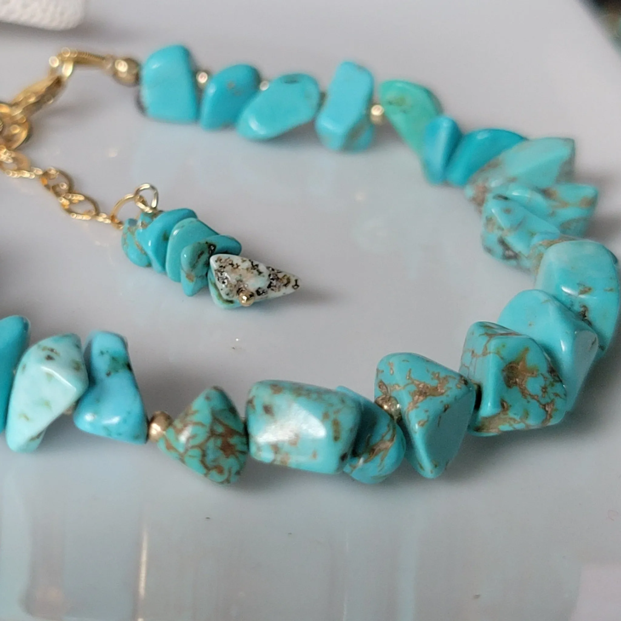 Real Turquoise and 14kt Gold Beaded Necklace, Bracelet, Earrings, or Set