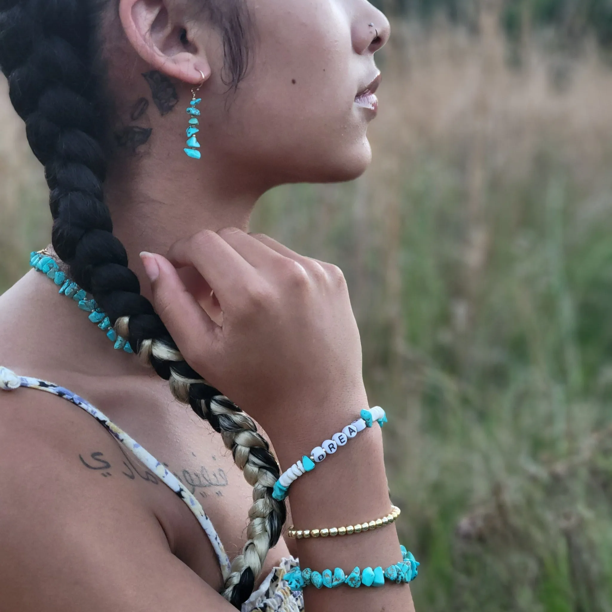 Real Turquoise and 14kt Gold Beaded Necklace, Bracelet, Earrings, or Set