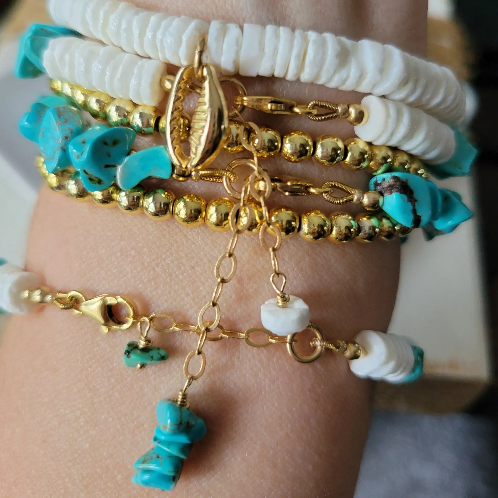 Real Turquoise and 14kt Gold Beaded Necklace, Bracelet, Earrings, or Set