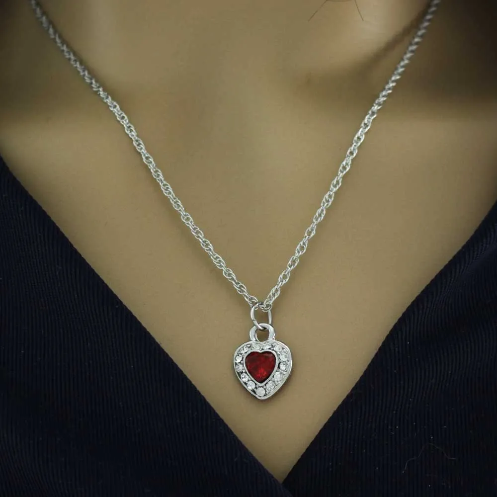 Red Crystal Heart Pendant on Silver-tone Chain - DRSN523PT