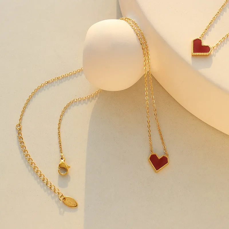 Red Heart Pendant Necklace - Heart Shaped Necklace
