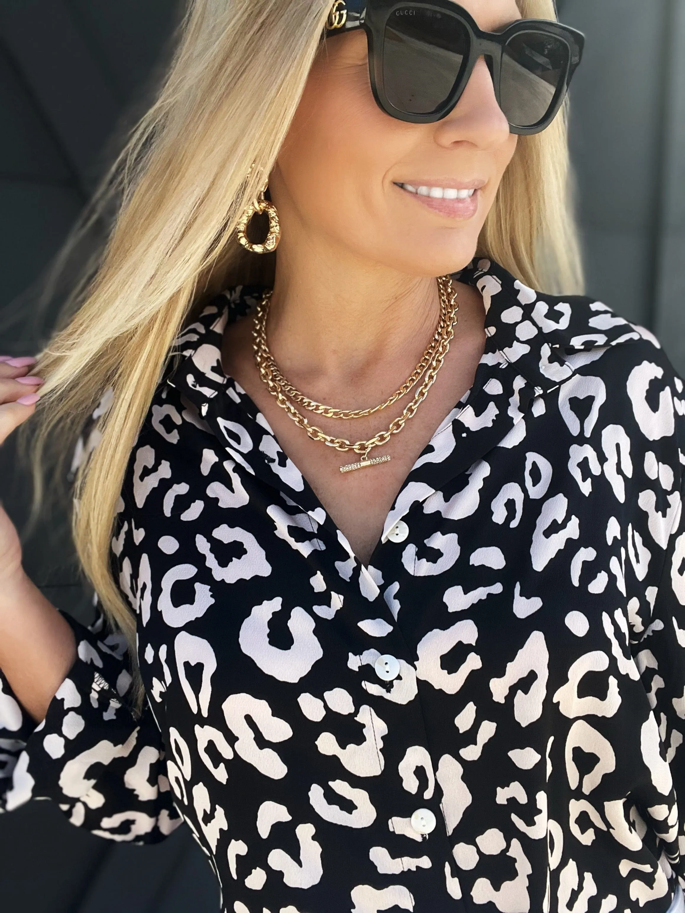 Rhinestone Bar Chunky Double Layer Necklace-Gold