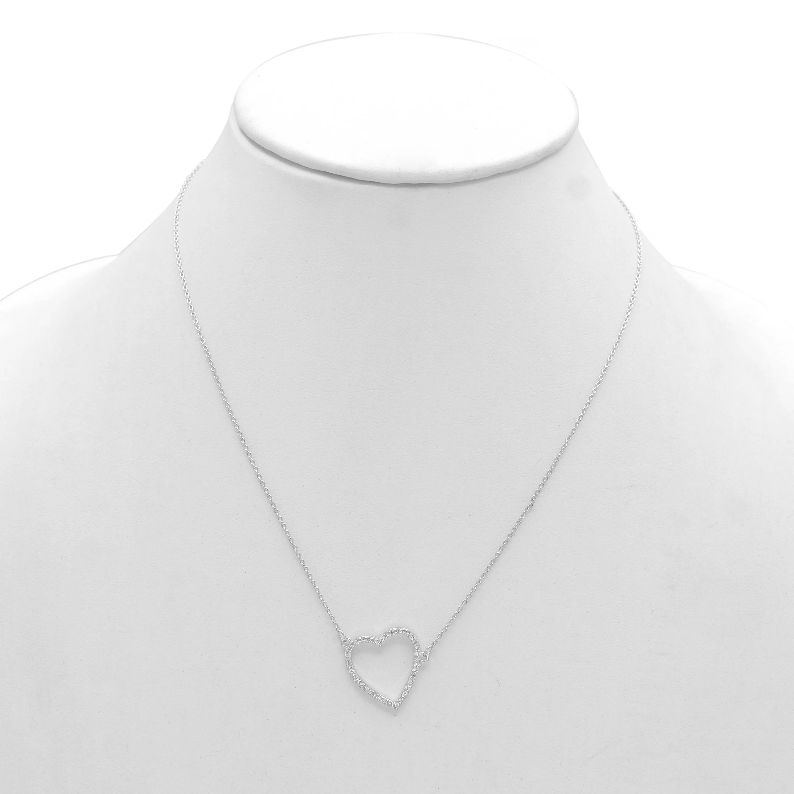RHODIUM CRYSTAL HEART PENDANT SHORT NECKLACE # HNN90667RD(HE10)