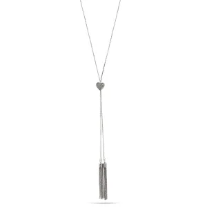 RHODIUM CRYSTAL HEART PENDANT WITH TASSEL NECKLACE #SQ358-0179XRHD (AF1)